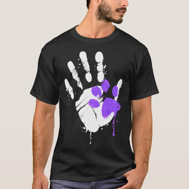 Camiseta High Five Hand Print With Purple Paw Print On Purr (Anverso)