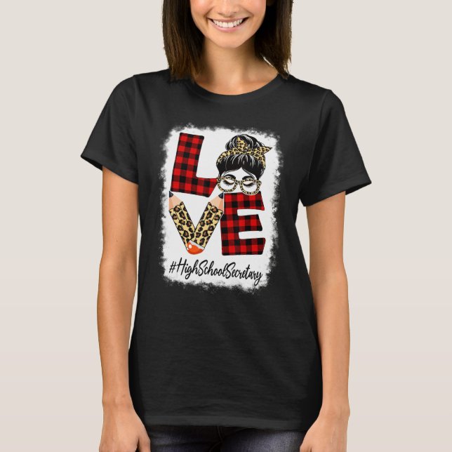 Camiseta High School Secretary Love Messy Bun Leopard Back  (Anverso)