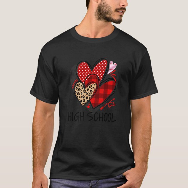 Camiseta High School Teacher Buffalo Plaid Leopard Valentin (Anverso)
