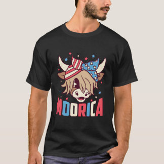 Camiseta Highland Cow 4Th Of July Moorica Merica Usa Flag F