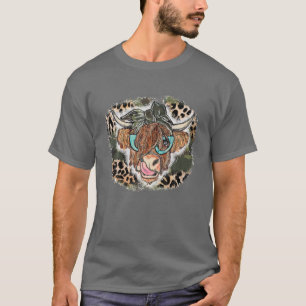 Camiseta Highland Cow Camo Leopard Bandana Cowgirl Piel de