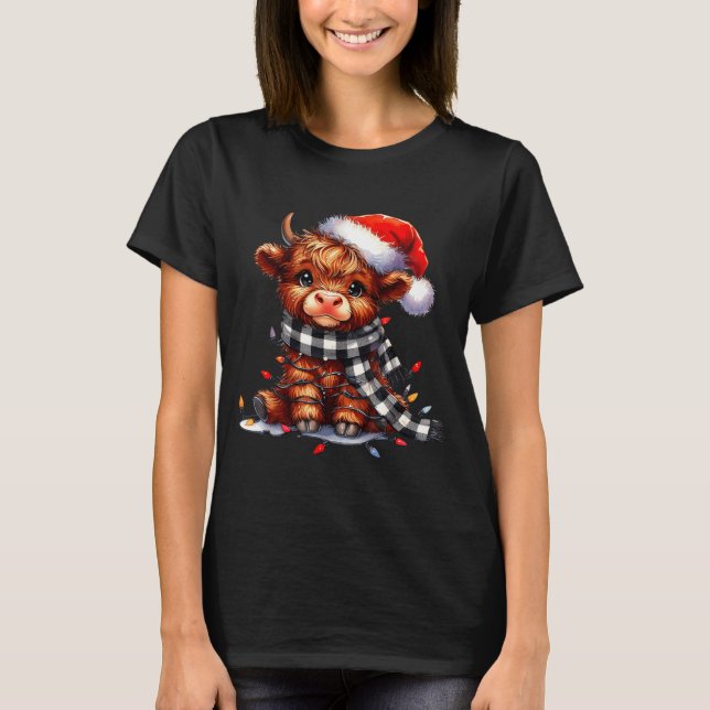 Camiseta Highland Cow Christmas Santa Hat Mooey Xmas Heifer (Anverso)