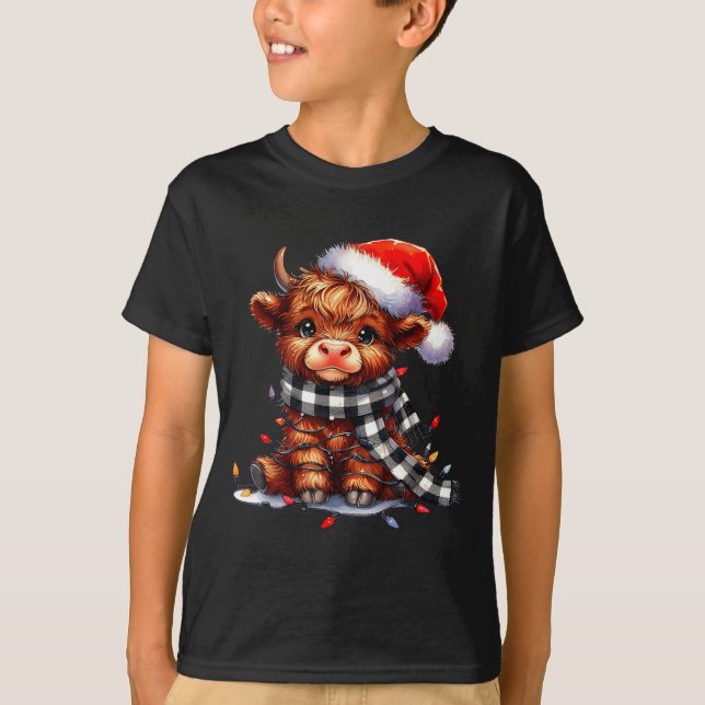 Camiseta Highland Cow Christmas Santa Hat Mooey Xmas Heifer (Anverso)