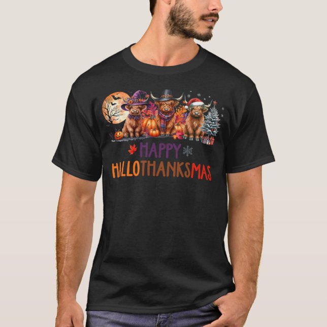 Camiseta Highland Cow Halloween Christmas Thanksgiving Hall (Anverso)