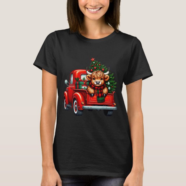Camiseta Highland Cow In Truck Farm Farmer Christmas Cow Ca (Anverso)