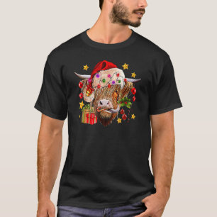 Camiseta Highland Cow Joy Santa Hat Navidades iluminan Oest