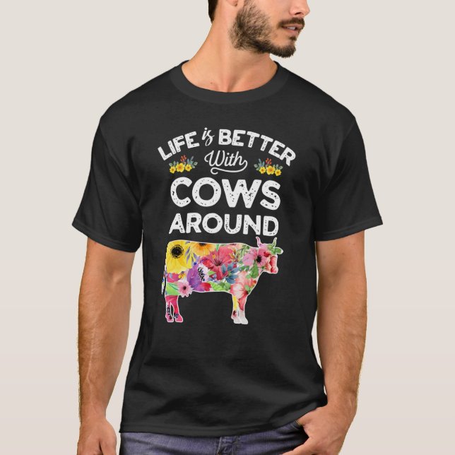 Camiseta Highland Cow Life Better With Cows Floral Farm Ani (Anverso)