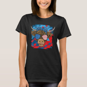 Camiseta Highland Cow Merica 4 de Julio Heifer Umar Bandera
