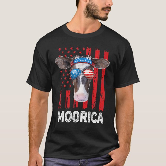 Camiseta Highland Cow Moorica 4th July Independence Day Ame (Anverso)