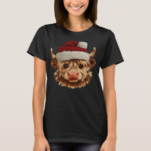 Camiseta Highland Cow Navidad - Gorro de Santa Peludo Lindo