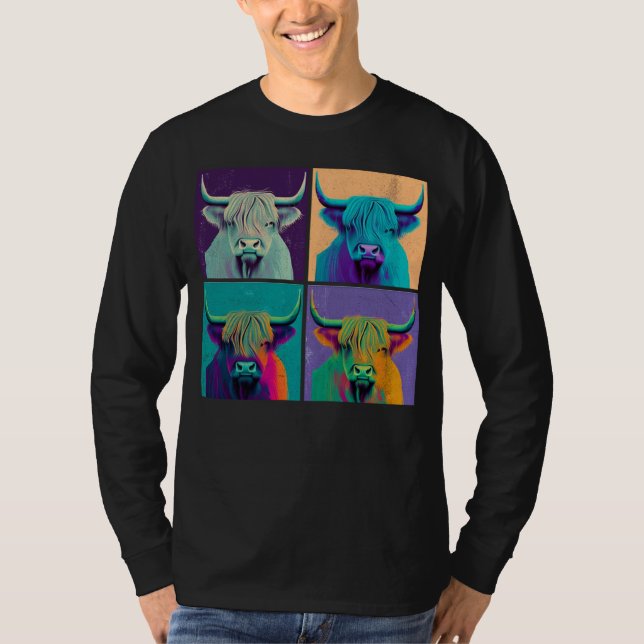 Camiseta Highland Cow Pop Illustration Colorful Animal Men (Anverso)
