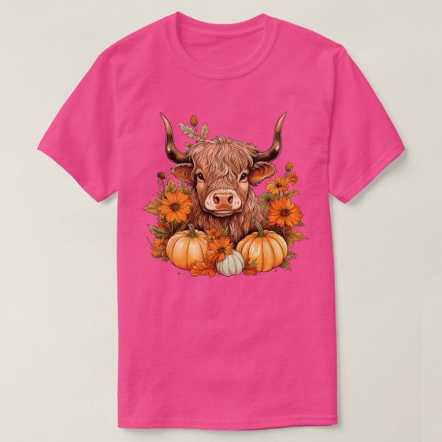Camiseta Highland Cow Pumpkins Happy Fall Acción de Gracias (Diseño del anverso)