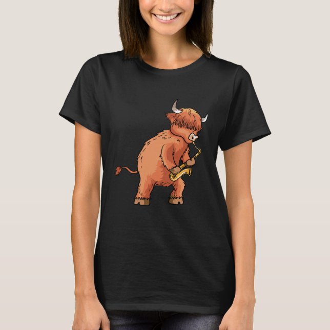Camiseta Highland Cow Saxophone Music (Anverso)