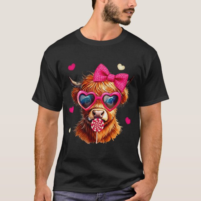 Camiseta Highland Cow Valentines Day Funny Hearts Valentine (Anverso)