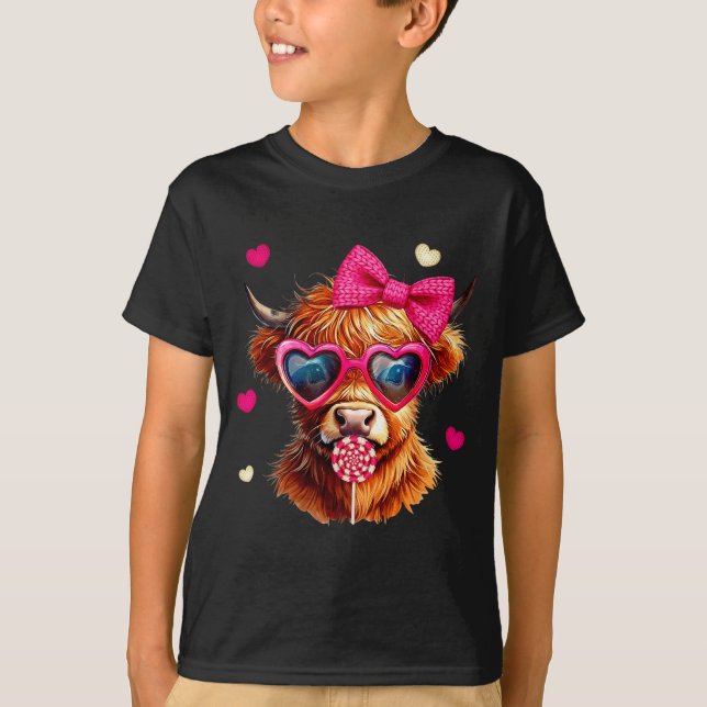 Camiseta Highland Cow Valentines Day Funny Hearts Valentine (Anverso)