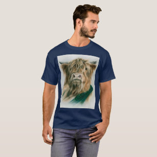 Camiseta Highland Cow with Blue and Green Plaid T-Shirt
