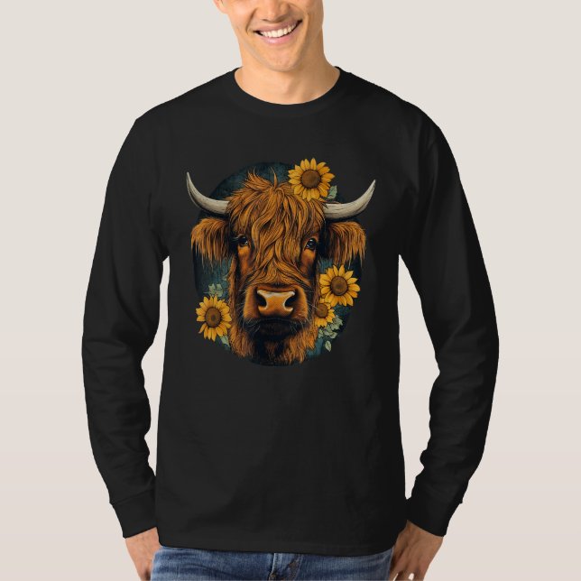 Camiseta Highland Cow With Sunflowers Animal Farm (Anverso)