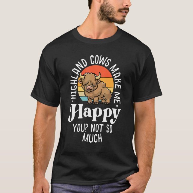 Camiseta Highland Cows Make Me Happy Retro Scottish Farmer  (Anverso)