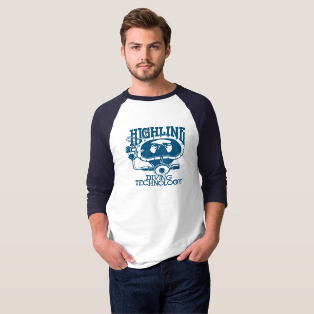 Camiseta Highline Diving Tech Retro (Logo Azul) 3/4  (Anverso completo)
