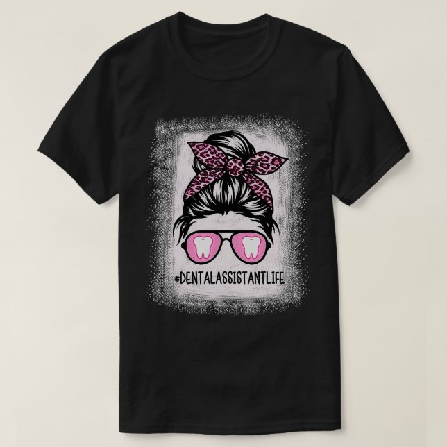 Camiseta Higienista dental o asistente Messy Bun Bleached L (Diseño del anverso)
