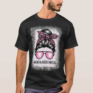 Camiseta Higienista dental o asistente Messy Bun Bleached L