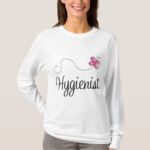 Camiseta Higienista rosado lindo de la mariposa
