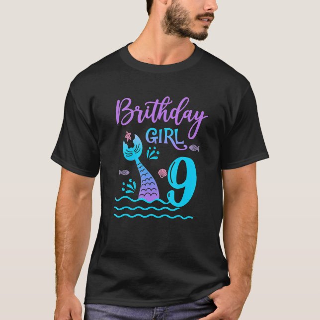 Camiseta Hija Chica de cumpleaños 9 años de Sirena de 9 año (Anverso)