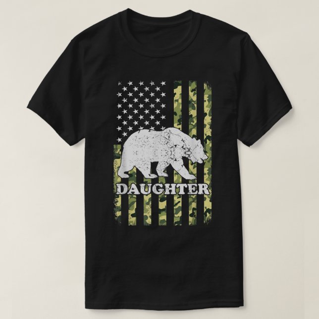 Camiseta Hija Oso Camping Camuflaje Senderismo EE.UU. (Diseño del anverso)