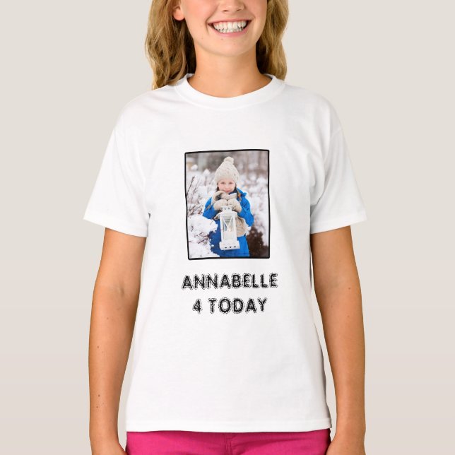 Camiseta Hijas Nombre De Cumpleaños Y Foto Negro Y Blanco (Anverso)