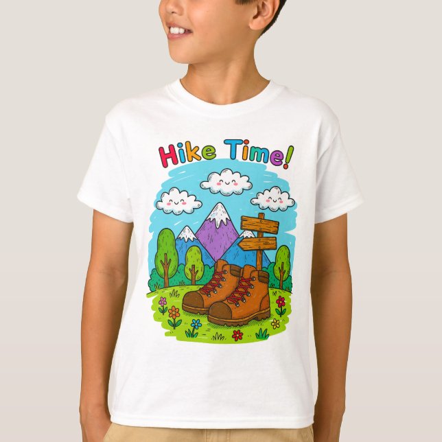 Camiseta Hike Time Kids Crayon Adventure Art (Anverso)