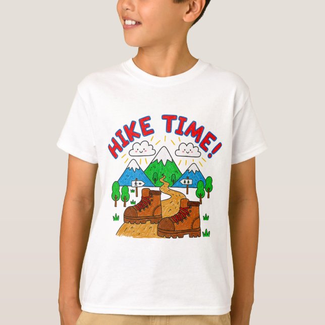Camiseta Hike Time Kids Drawing with Mountains (Anverso)