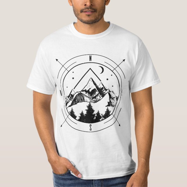 Camiseta Hiking Camping Mountains Compass Hiker Camper Outd (Anverso)