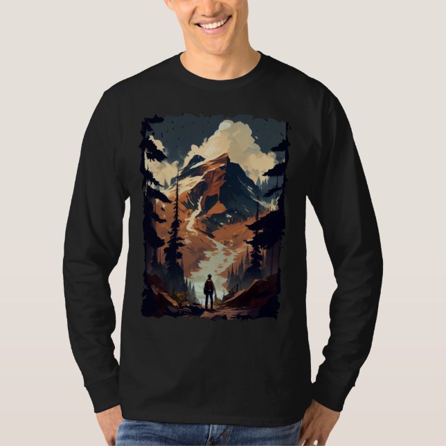 Camiseta Hiking camping mountains sunset hiker retro 70s vi (Anverso)