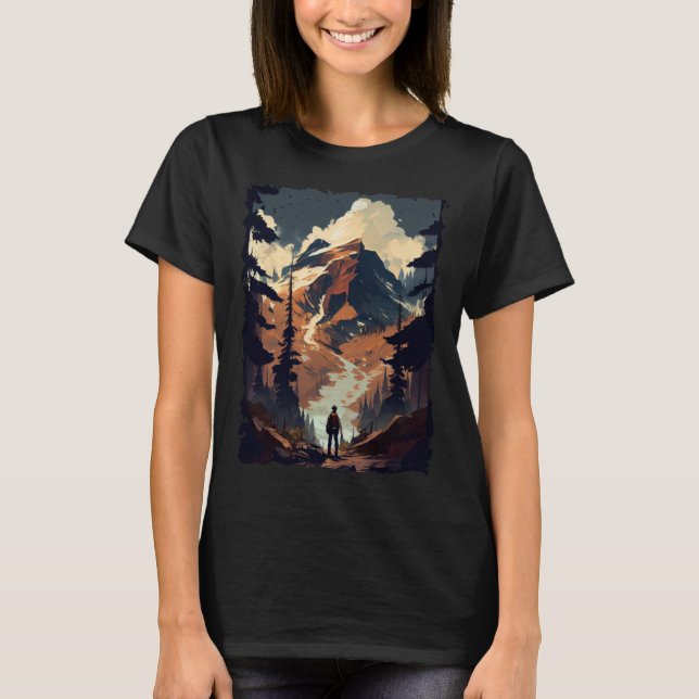 Camiseta Hiking camping mountains sunset hiker retro 70s vi (Anverso)