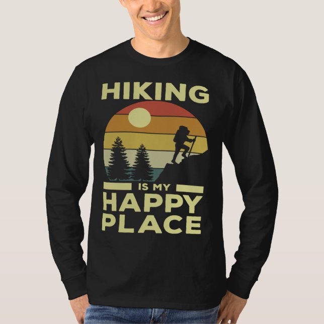 Camiseta Hiking is My Happy Place Retro Sunset Mountain Cli (Anverso)