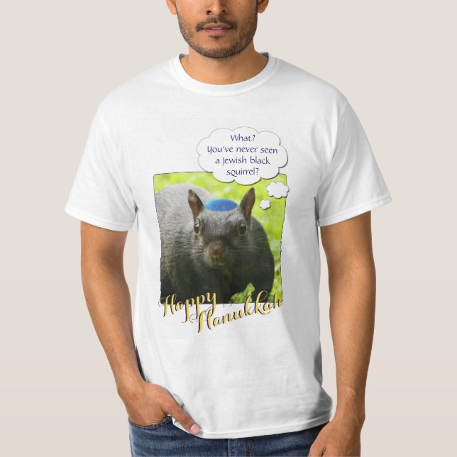Camiseta Hilararia ardilla negra judía usando yarmulke (Anverso)