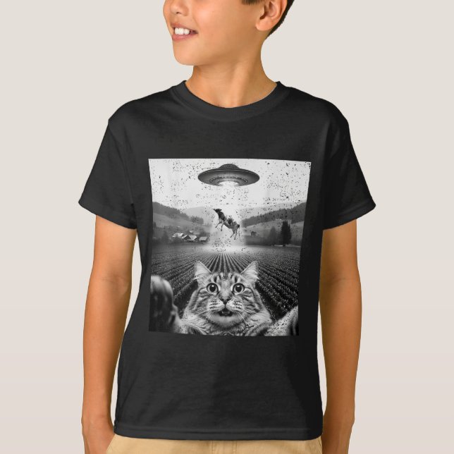 Camiseta Hilarious Cat Selfie Ufo Cow Abduction Alien Meme  (Anverso)