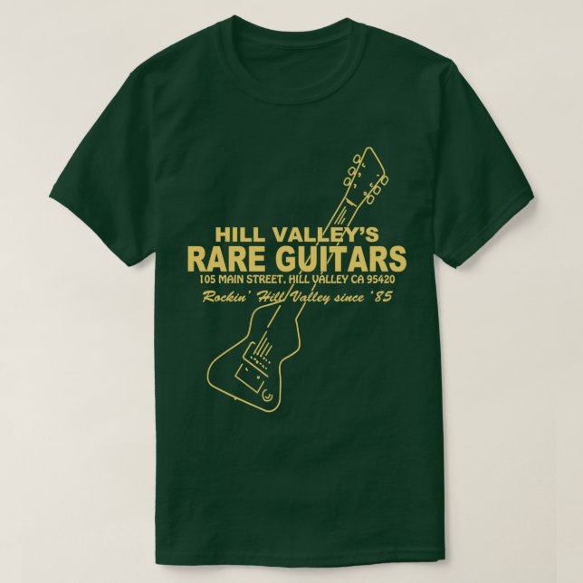 Camiseta Hill Valley Rare Guitars Rockin Since 85 Chick (Diseño del anverso)