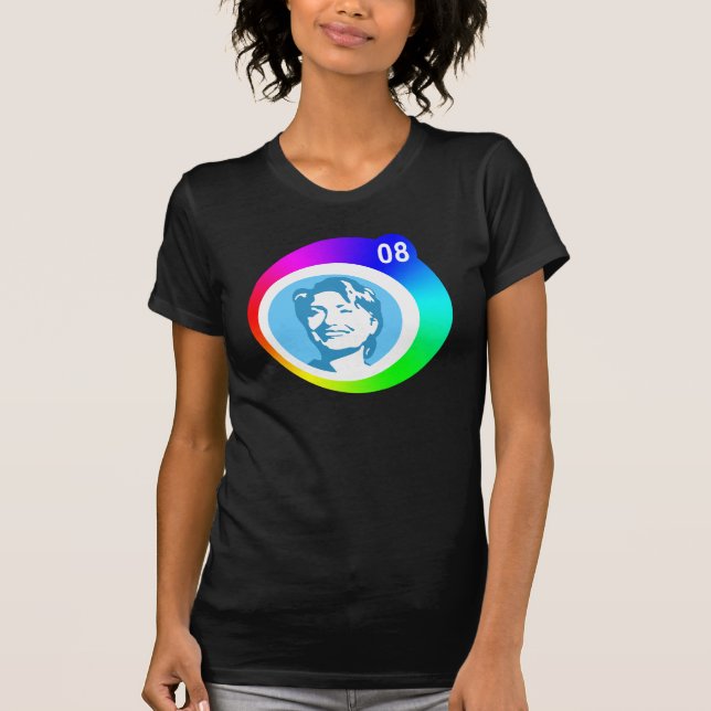 Camiseta hillary clinton 08. burbujas arcoiris. (Anverso)