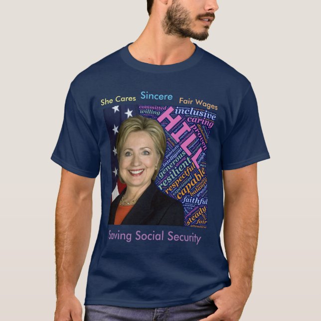 Camiseta Hillary Clinton, Bandera y Palabras De Cuidados Ca (Anverso)