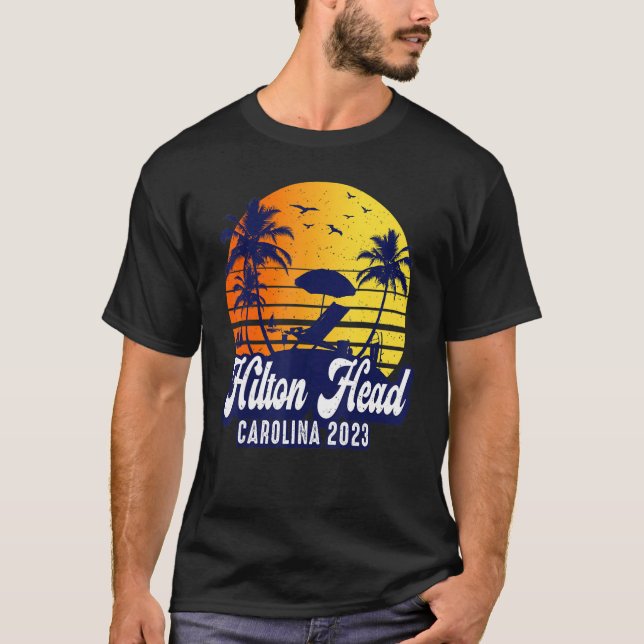 Camiseta Hilton Head 2023 Carolina Sunset Beach Retro (Anverso)