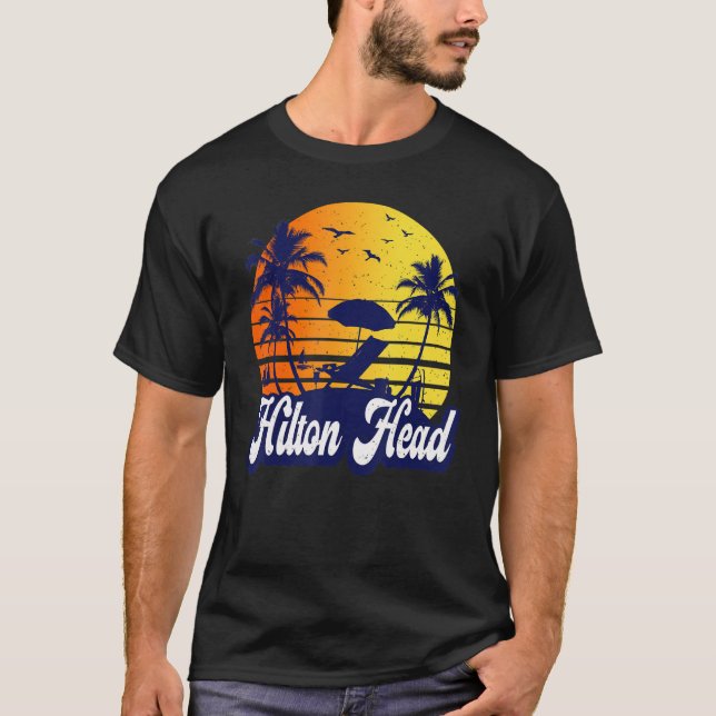 Camiseta Hilton Head Carolina Sunset Beach Retro (Anverso)