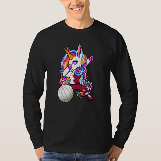 Camiseta Hinchas de voleibol de Qatar Dabbing Unicornio (Anverso)
