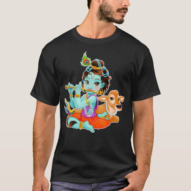 Camiseta Hindu god Lord Shri Krishna with cow and bird (Anverso)