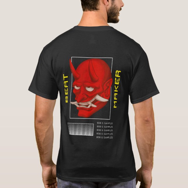 Camiseta Hip Hop Beat Maker 808 y muestras Oni japonés (Reverso)