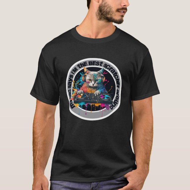 Camiseta Hip Hop Cat Auriculares DJ Music Turn Table Guay C (Anverso)