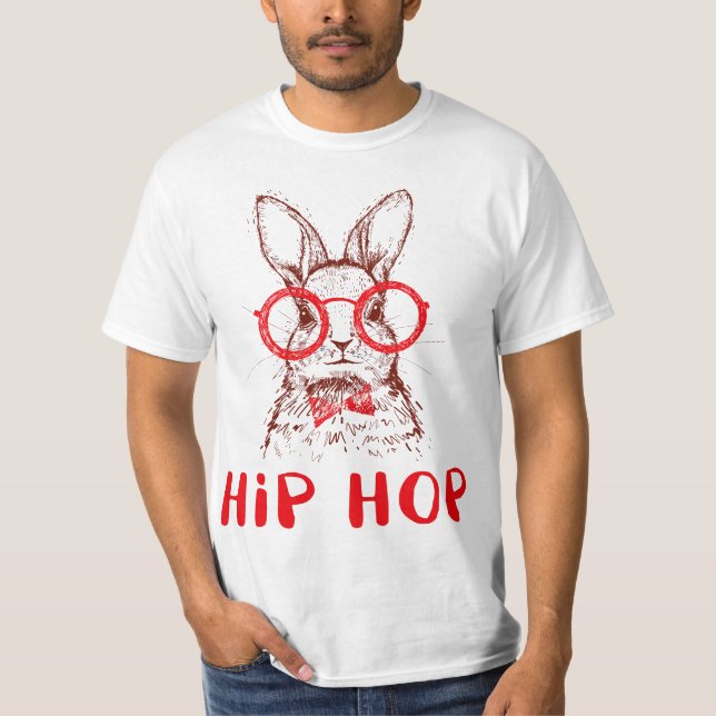 Camiseta Hip Hop Easter Bunny Nerd Hipster Tee Gift Rabbit  (Anverso)