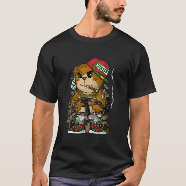 Camiseta Hip-Hop Hipster Teddy Bear Rap Street Wear (Anverso)