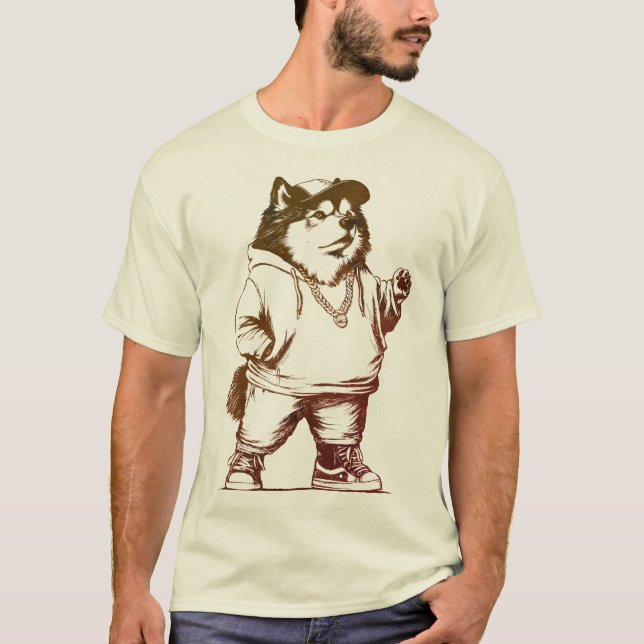 Camiseta Hip-Hop Malamute Dog Streetwear Design (Anverso)