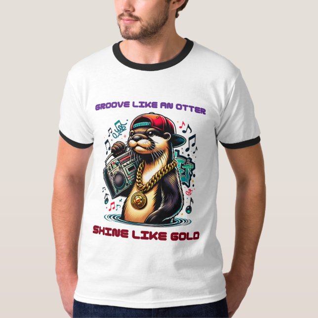 Camiseta Hip Hop Otter con Boombox y cadena de oro (Anverso)